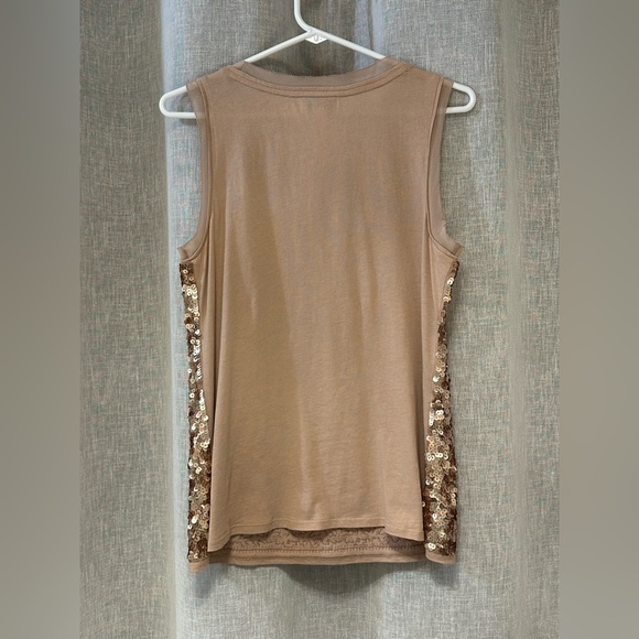 Ann Taylor LOFT Petites Tank Top Full Front Sequins, Size LP, Beige/Gold - Picture 5 of 10
